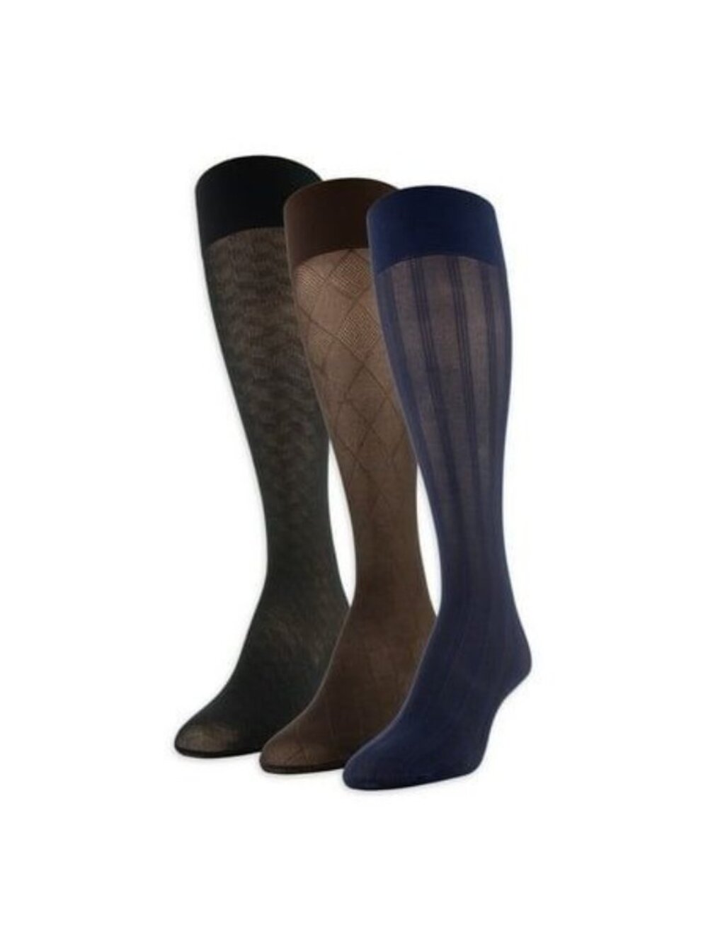 PEDS Women Sheer Trouser Knee High Socks 3 Pairs Blue Brown Black Size 5-10